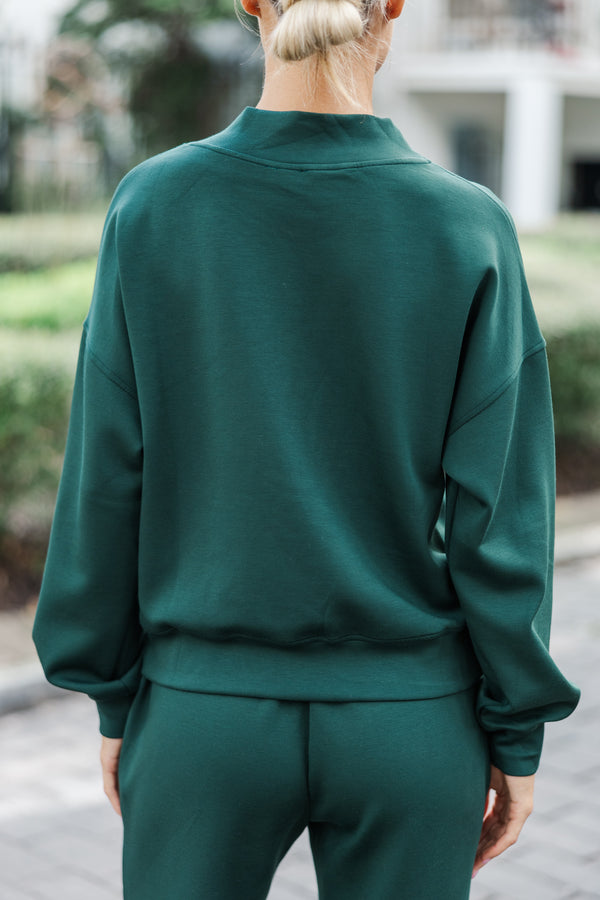 Happy Again Hunter Green Mock Neck Pullover