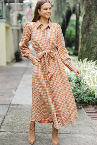 Harvest Wishes Rust Orange Gingham Midi Dress