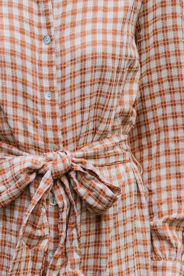 Harvest Wishes Rust Orange Gingham Midi Dress