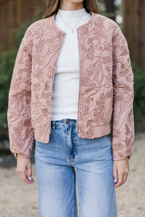 All Your Best Rose Pink Embroidered Bomber Jacket