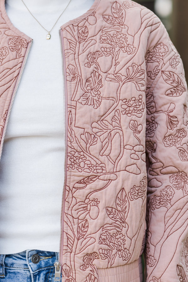 All Your Best Rose Pink Embroidered Bomber Jacket