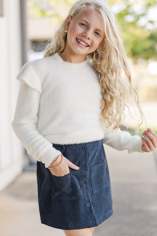 Girls: The Abby Ivory White Ruffled Sweater