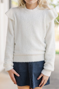 Girls: The Abby Ivory White Ruffled Sweater