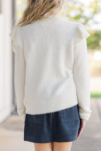 Girls: The Abby Ivory White Ruffled Sweater