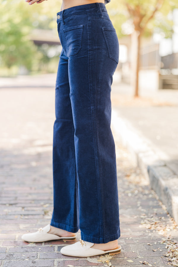 Set Your Path Navy Blue Corduroy Wide Leg Pants