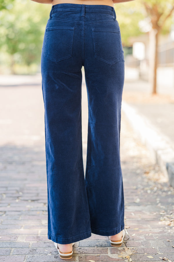 Set Your Path Navy Blue Corduroy Wide Leg Pants