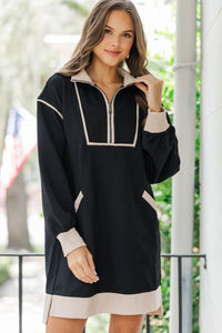 Take Care Black Contrast Sweatshirt Dress