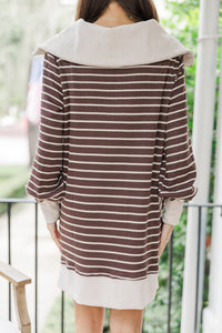 Care To Contrast Brown Striped L/S Dress