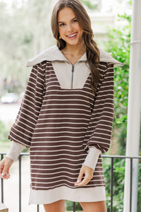 Care To Contrast Brown Striped L/S Dress