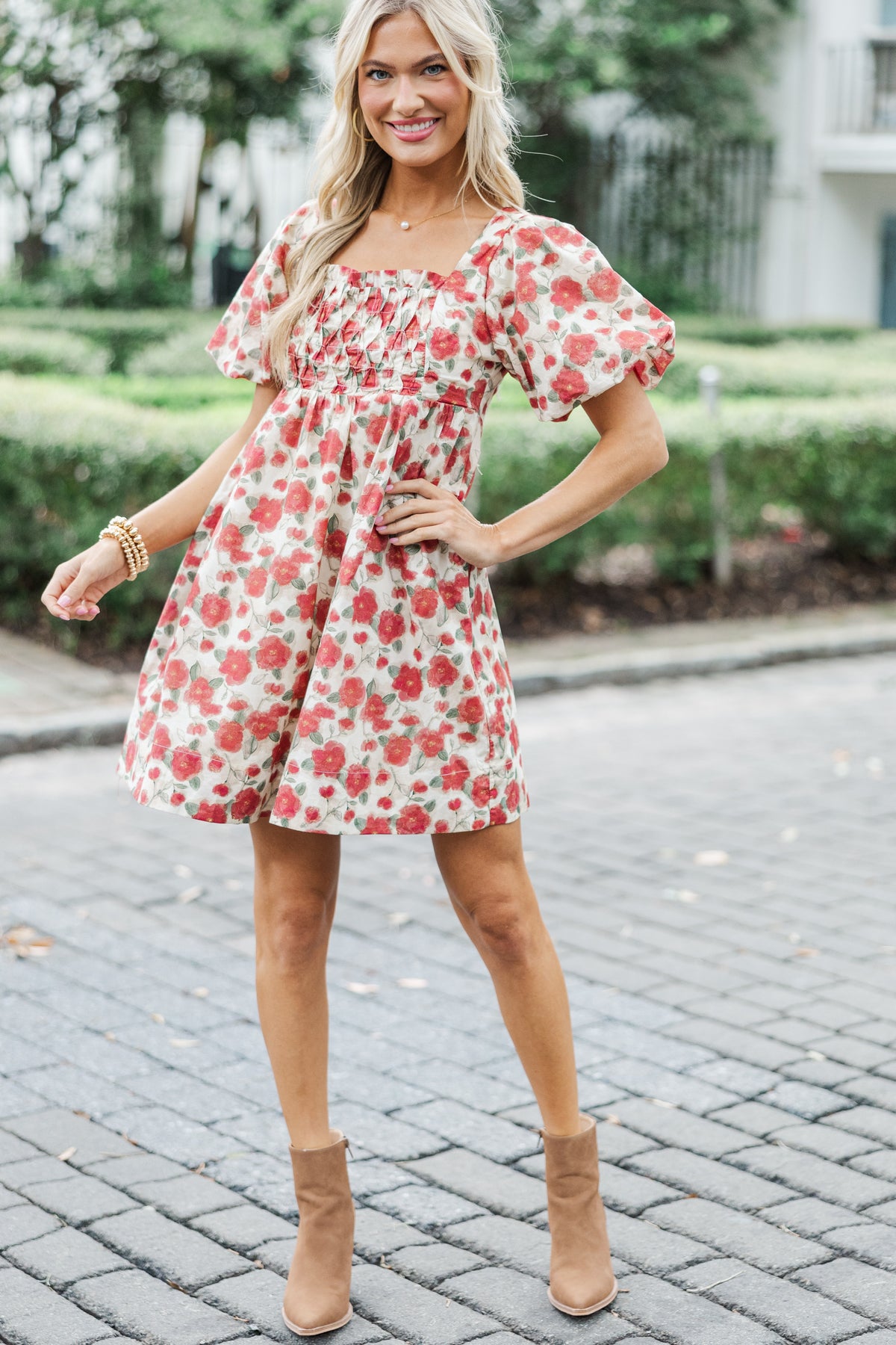7400028 Brick Red Floral Dress main image 1