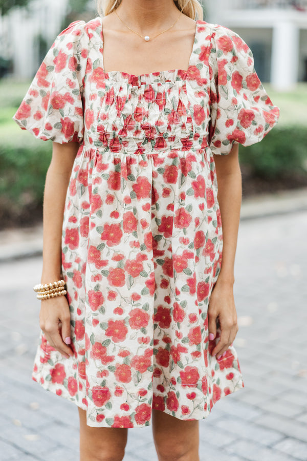 What A Doll Brick Red Floral Babydoll Dress