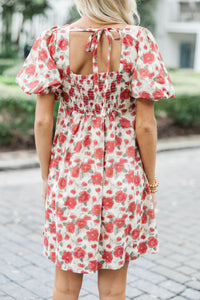 What A Doll Brick Red Floral Babydoll Dress