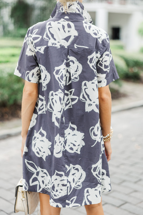 Back To You Charcoal Gray Floral Dress