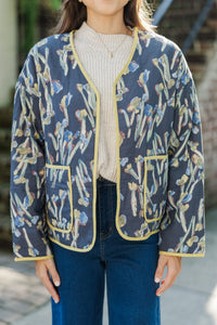 Whatever You Want Navy Blue Floral Quilted Jacket