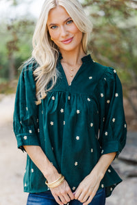 All About You Hunter Green Embroidered Blouse