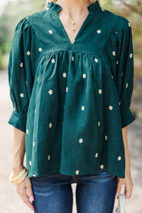 All About You Hunter Green Embroidered Blouse