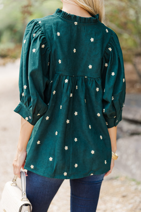 All About You Hunter Green Embroidered Blouse