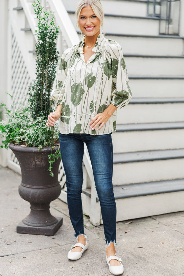 Love You Better Olive Green Floral Blouse