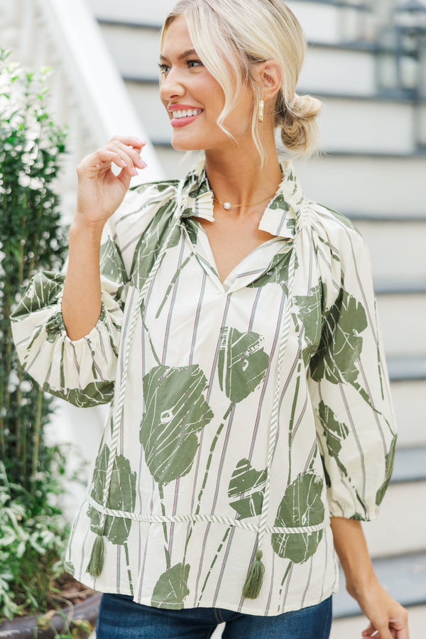 Love You Better Olive Green Floral Blouse