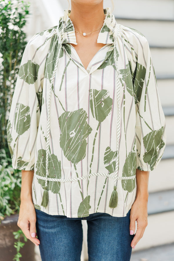 Love You Better Olive Green Floral Blouse