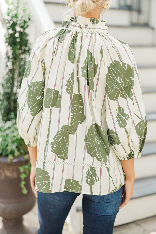 Love You Better Olive Green Floral Blouse