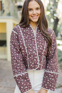 Open Your Heart Chocolate Ditsy Floral Quilted Jacket