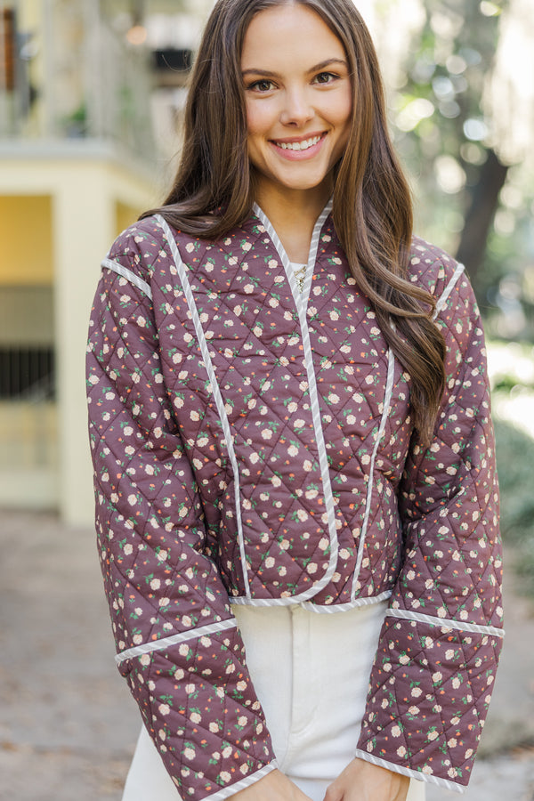 Open Your Heart Chocolate Ditsy Floral Quilted Jacket