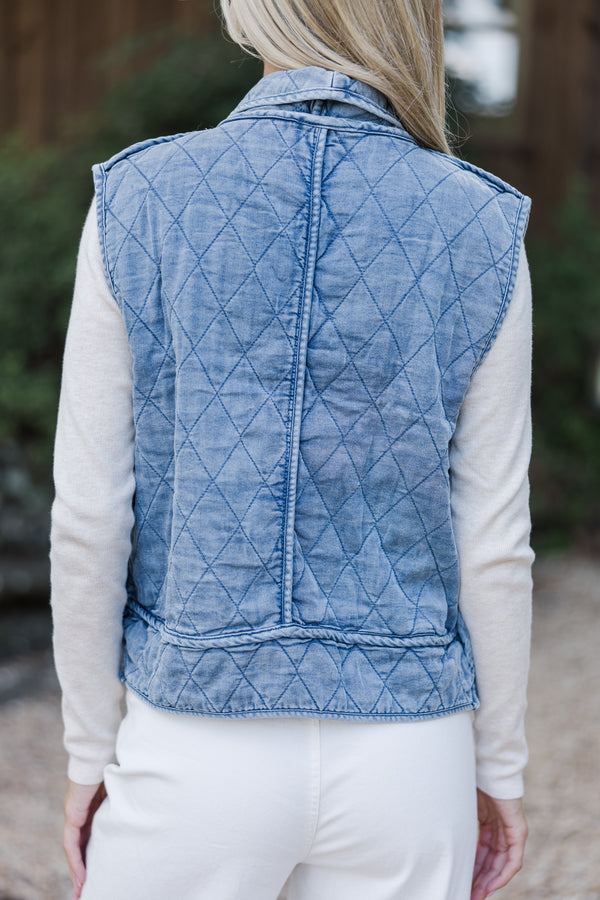 On The Lookout Denim Blue Quilted Vest