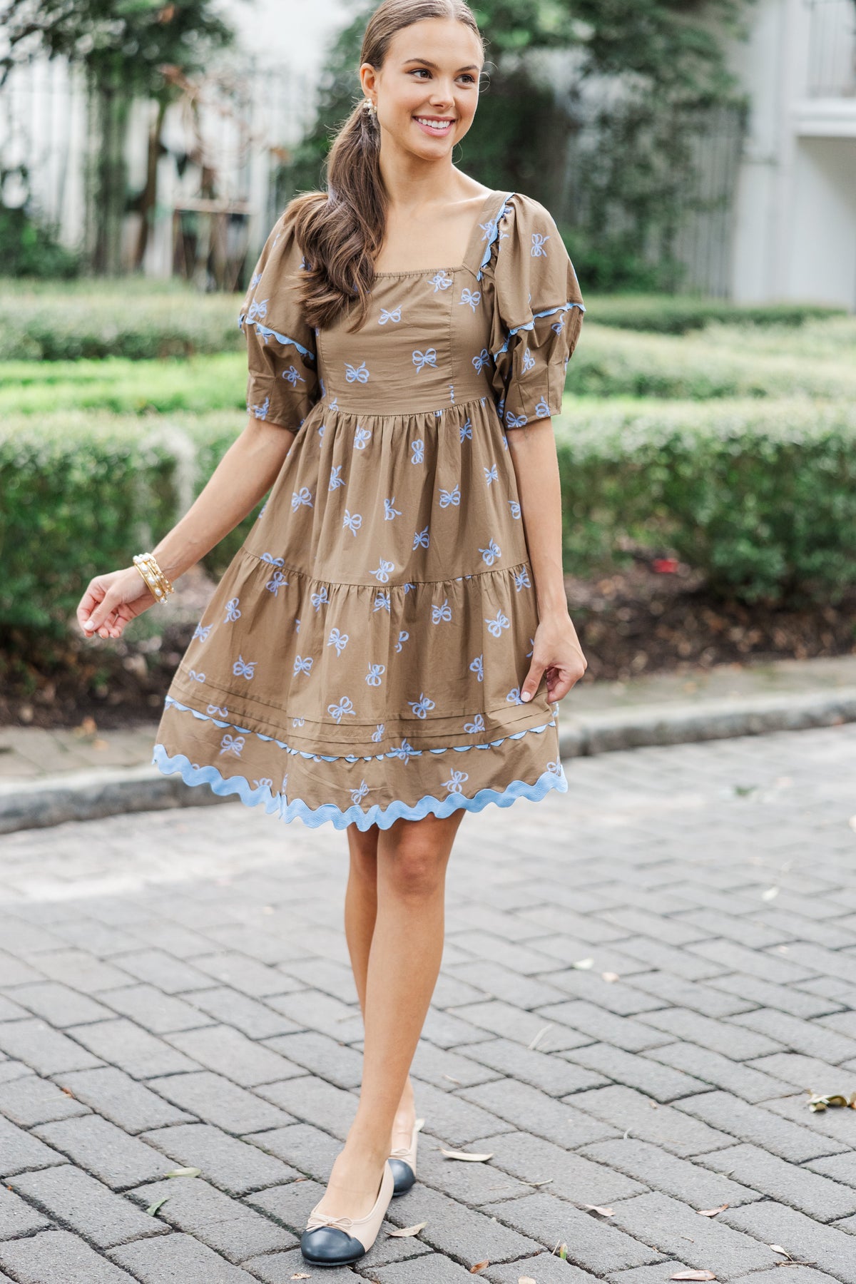 The Perfect Day Coffee Brown Bow Print Dress  Shop the Mint