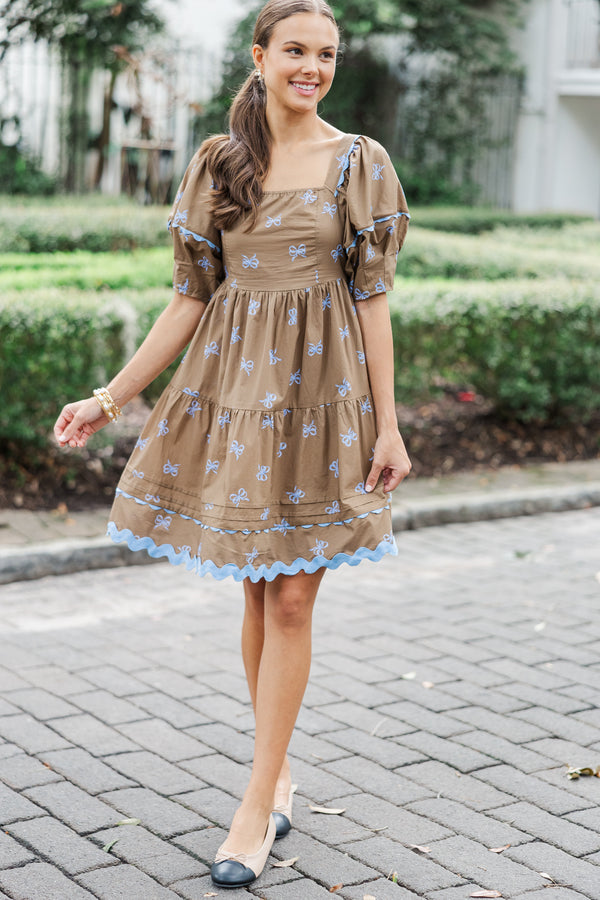 The Perfect Day Coffee Brown Bow Print Dress