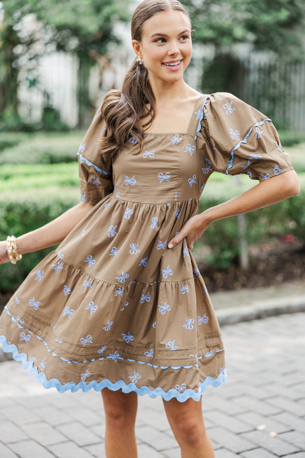 The Perfect Day Coffee Brown Bow Print Dress Shop the Mint The Perfect Day Coffee Brown Bow Print Dress Shop the Mint