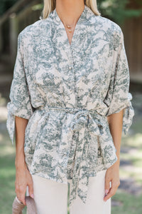 Let's Get Away Forest Green Toile Blouse