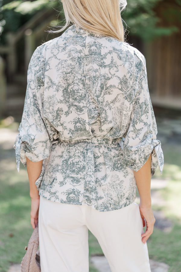 Let's Get Away Forest Green Toile Blouse