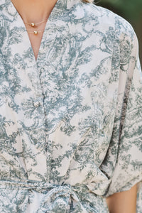 Let's Get Away Forest Green Toile Blouse