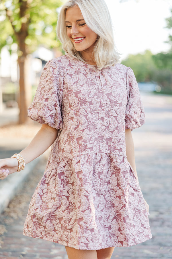 It's Your Night Mauve Floral Brocade Dress