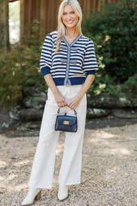 Coast On By Navy Blue Striped Cardigan