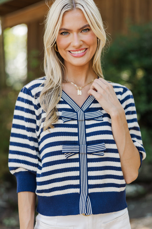 Coast On By Navy Blue Striped Cardigan