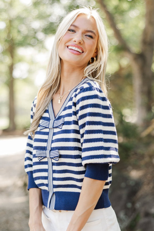 Coast On By Navy Blue Striped Cardigan Shop the Mint