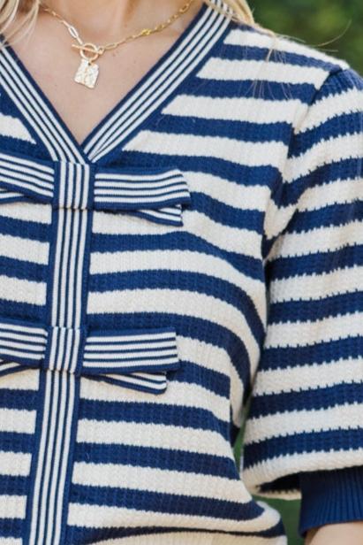 Coast On By Navy Blue Striped Cardigan