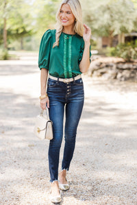 Keep It Up Emerald Green Ruffled Blouse