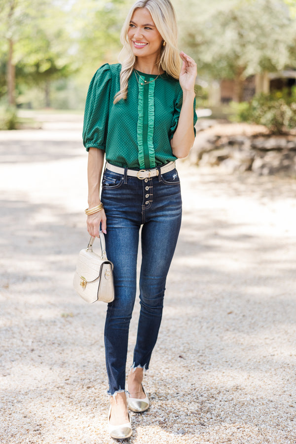 Keep It Up Emerald Green Ruffled Blouse