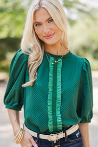 Keep It Up Emerald Green Ruffled Blouse