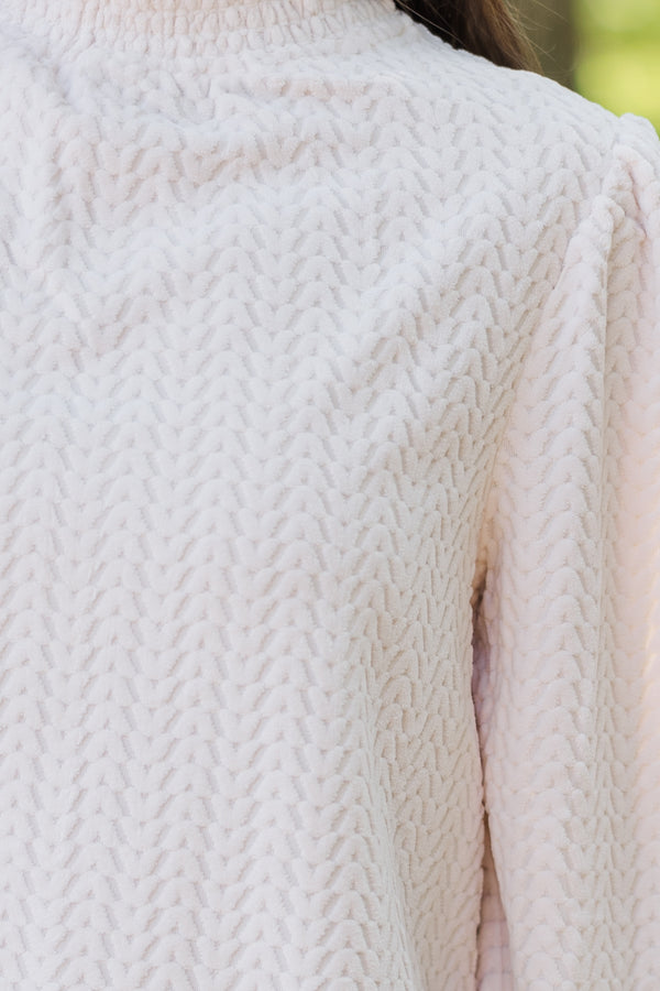 Make It Clear Ivory Textured Knit Blouse