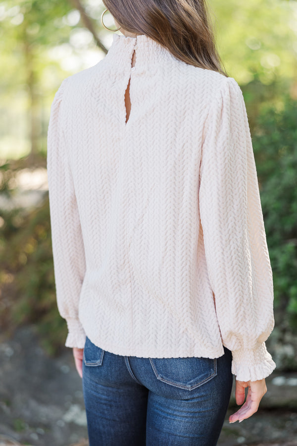 Make It Clear Ivory Textured Knit Blouse