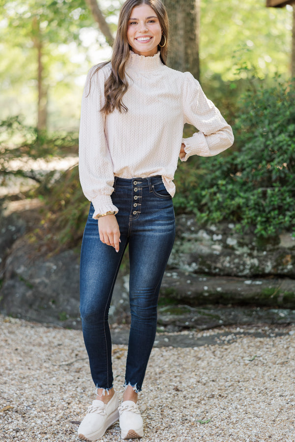 Make It Clear Ivory Textured Knit Blouse