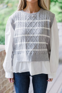 Each New Day Heather Gray Striped Sweater