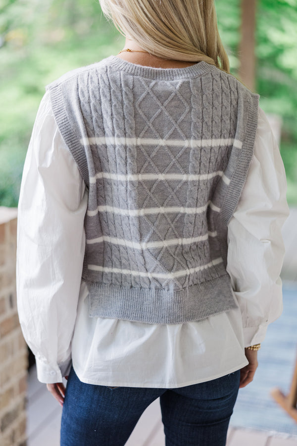 Each New Day Heather Gray Striped Sweater