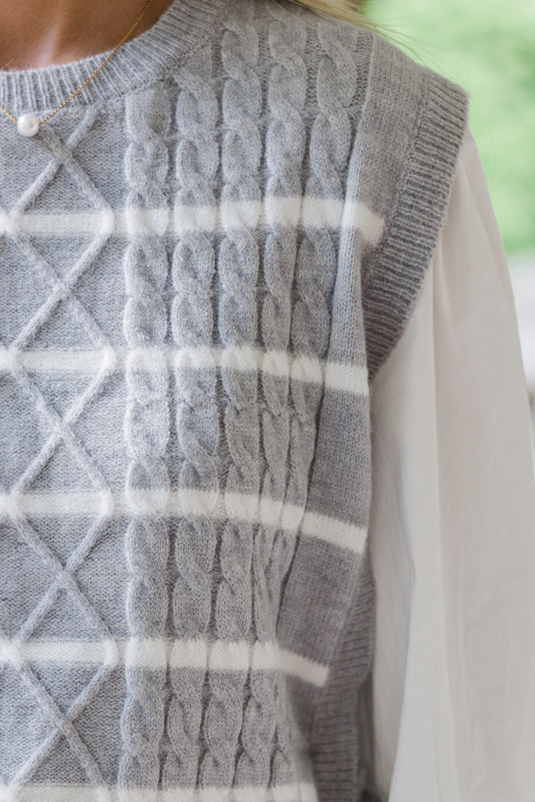 Each New Day Heather Gray Striped Sweater