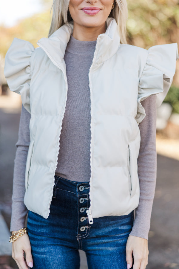 Happy To Be Here Cream White Puffer Vest