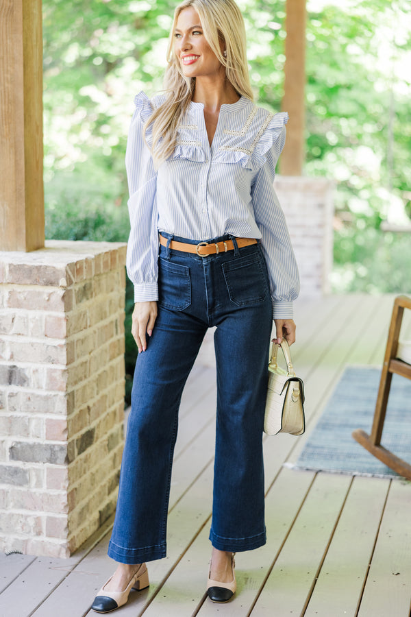 In Your Eyes Denim Blue Striped Blouse